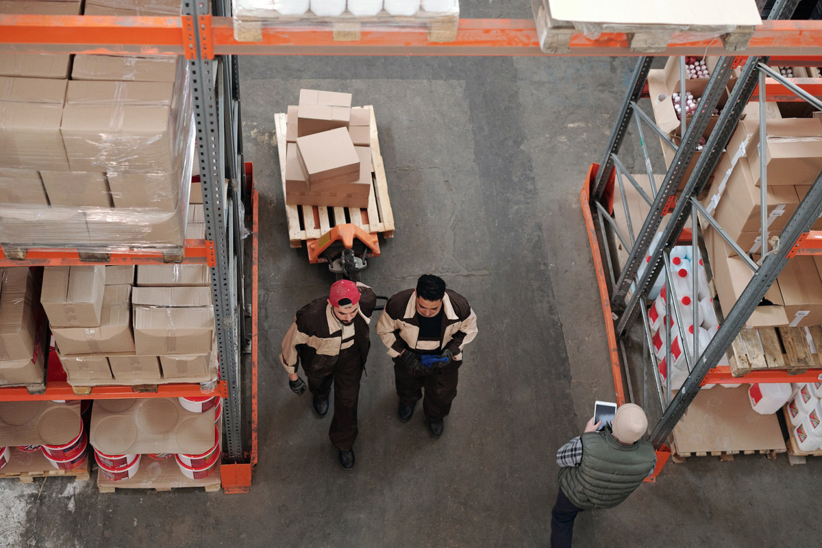 Warehouse employees at work in a warehouse